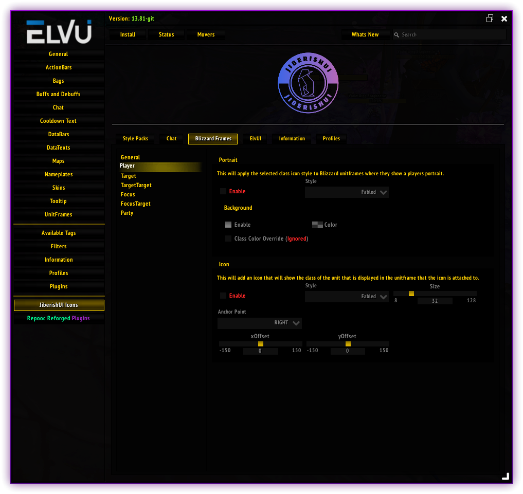 Blizzard Frames Configuration Options