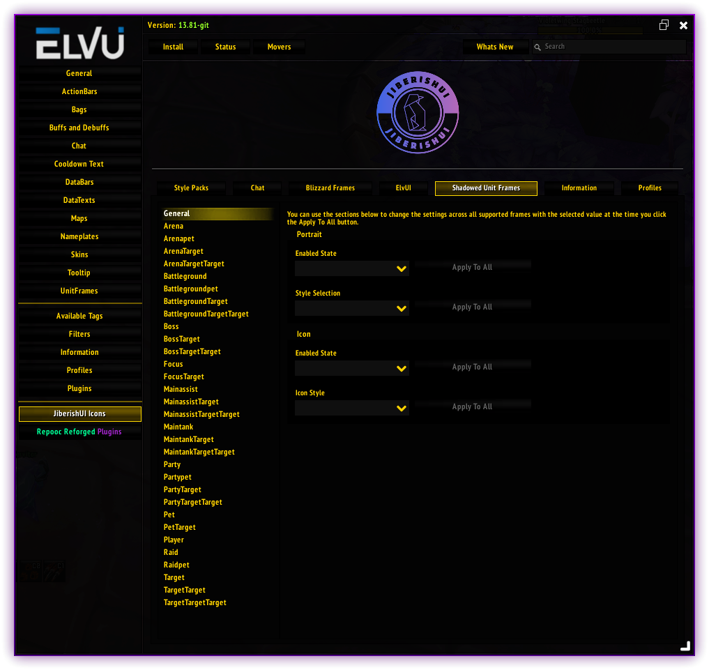 Shadowed Unit Frames Configuration Options
